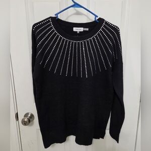 Calvin Klein Rhinestone-Embellished Drop-Sleeve Sweater Black Size S